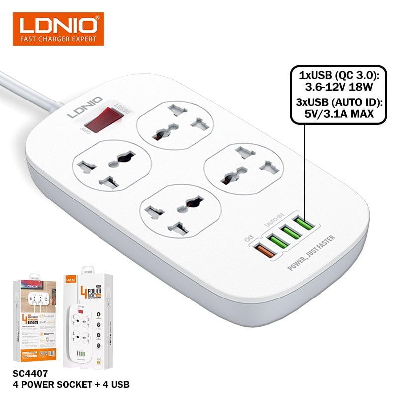 Ldnio Multi Plug With Usb Extension Wire Sc4407 Ldnio Multi Plug With Usb Extension Wire Sc4407
