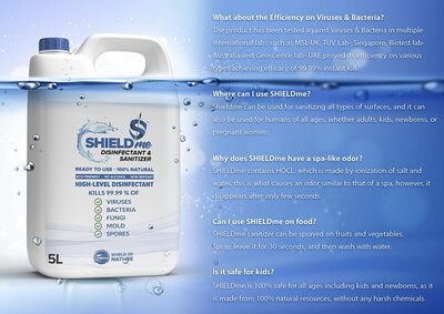 SHIELD ME High Level Disinfectant ( Eco Friendly) 5 Litres SHIELD ME High Level Disinfectant ( Eco Friendly) 5 Litres