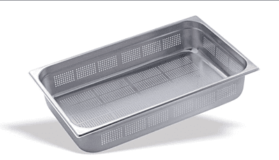 Perforated base | Pujadas Stainless Steel Containers 10 cm depth | 32 x 26 cm dimensions