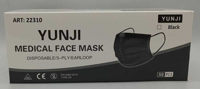 Yunji Medical 3PLY Face Mask Black 50pcs. Yunji Medical 3PLY Face Mask Black 50pcs.